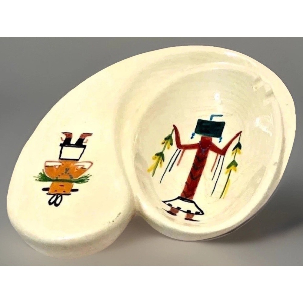 VTG Pueblo Pottery Ashtray Signed Povi Native American Ceramic Catchall MCM Rare